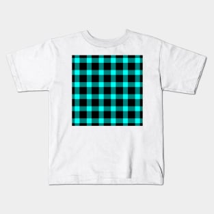 Teal and Black Buffalo Plaid Pattern Kids T-Shirt